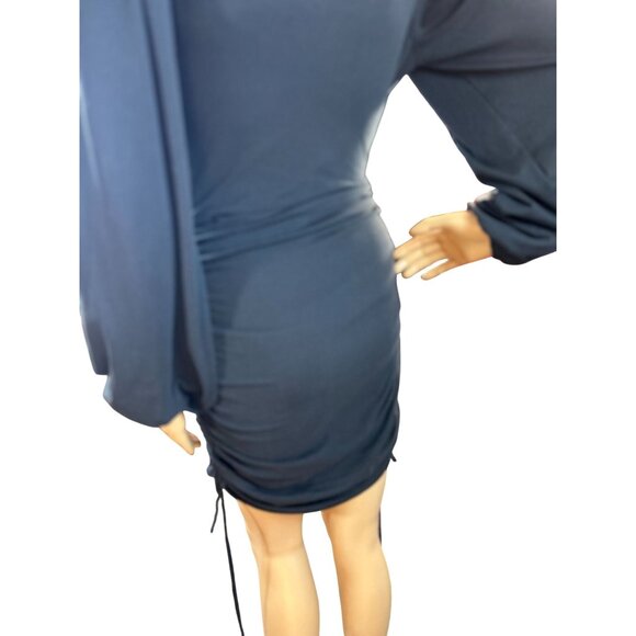 (6 for $25) Lantern Sleeve Ruched Mini Dress in Black Size Small - Picture 6 of 11